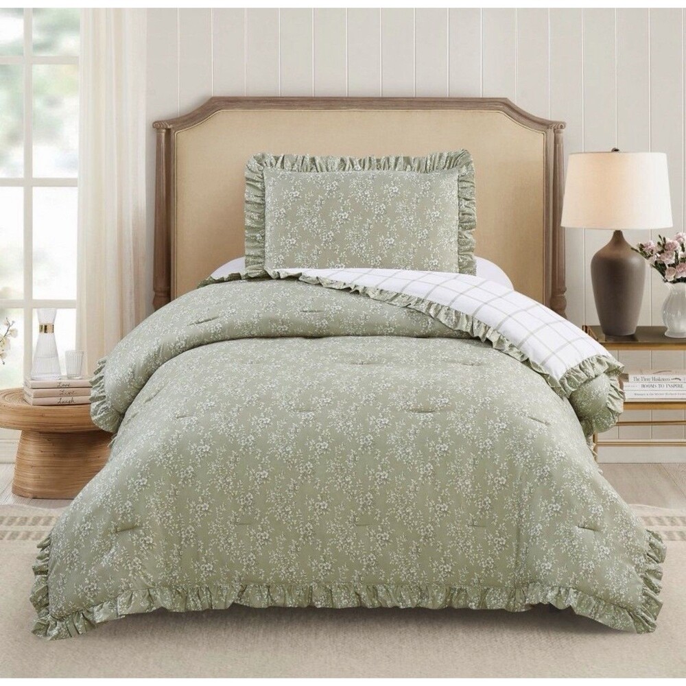 Modern Heirloom 2pc Twin/Twin XL Floral Ruffle Comforter Bedding Set NEW